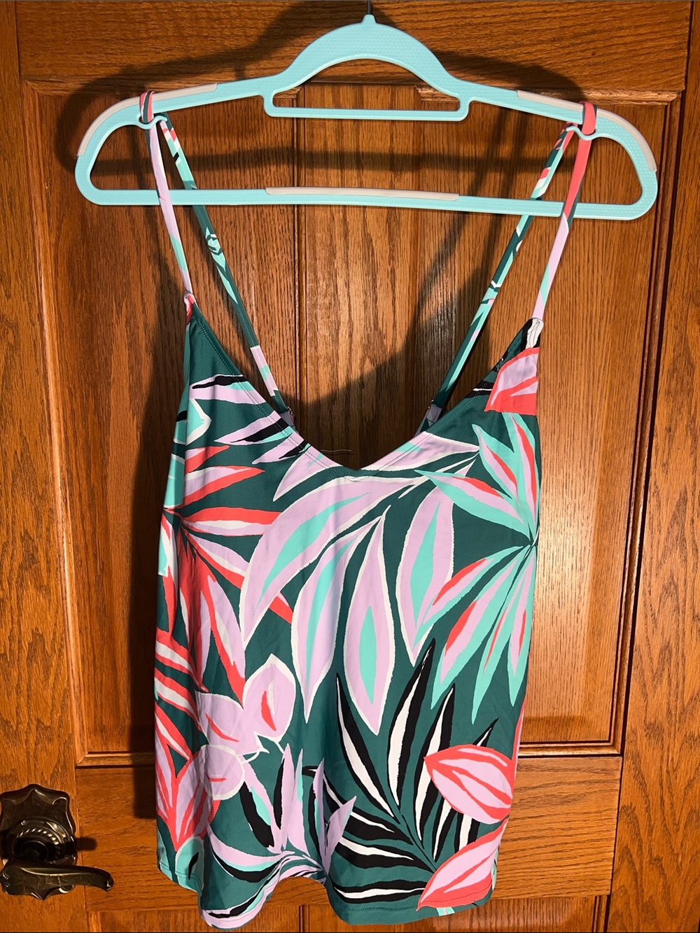 Tropical Leaf Print Swimsuit  top in Green and Pink